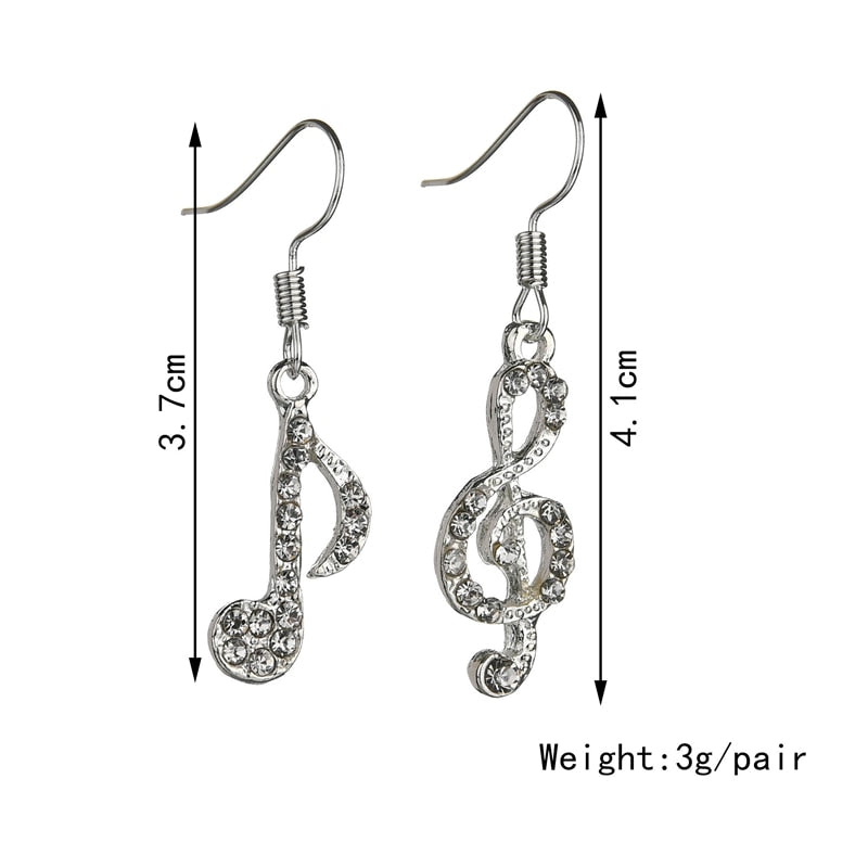 Rhinestone Musical Notes Earrings The Guitar Zone