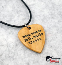 When Words Fail Music Speaks Wood Necklace Guitar Pick