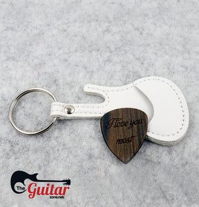 Beautiful Customized Wood Pick + Guitar Keychain Holder