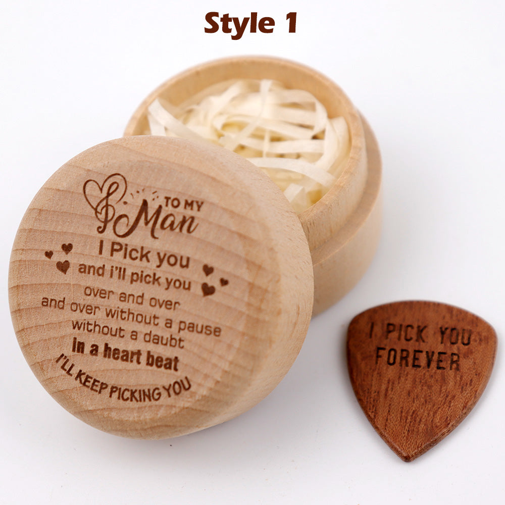 To My Man, I Pick You Round Wooden Guitar Box With Pick