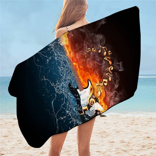 Fire and Water Bass Guitar Bath Towel