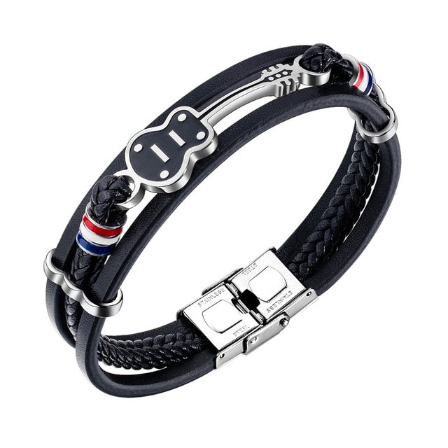 Leather Punk Stainless Steel Guitar Bracelets