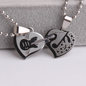 Double heart Guitar Stainless Steel pendant necklaces