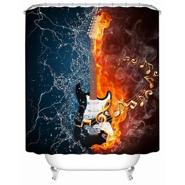 Fire And Water Guitar Waterproof Shower Curtain
