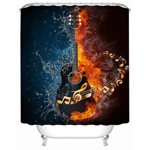 Fire And Water Guitar Waterproof Shower Curtain