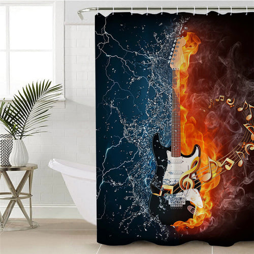Fire And Water Guitar Waterproof Shower Curtain