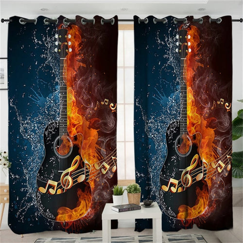 Fire And Water Guitar Living Room Curtain