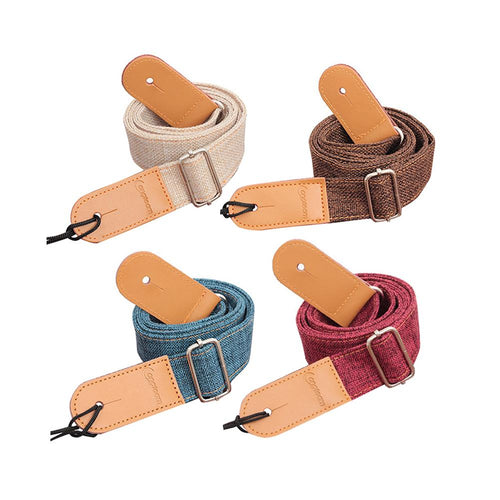 Linen Cotton Small Guitar Ukulele Strap Adjustable Belt With PU leather Ends