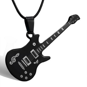Stainless Steel Guitar Pendant & Necklaces Leather Chain