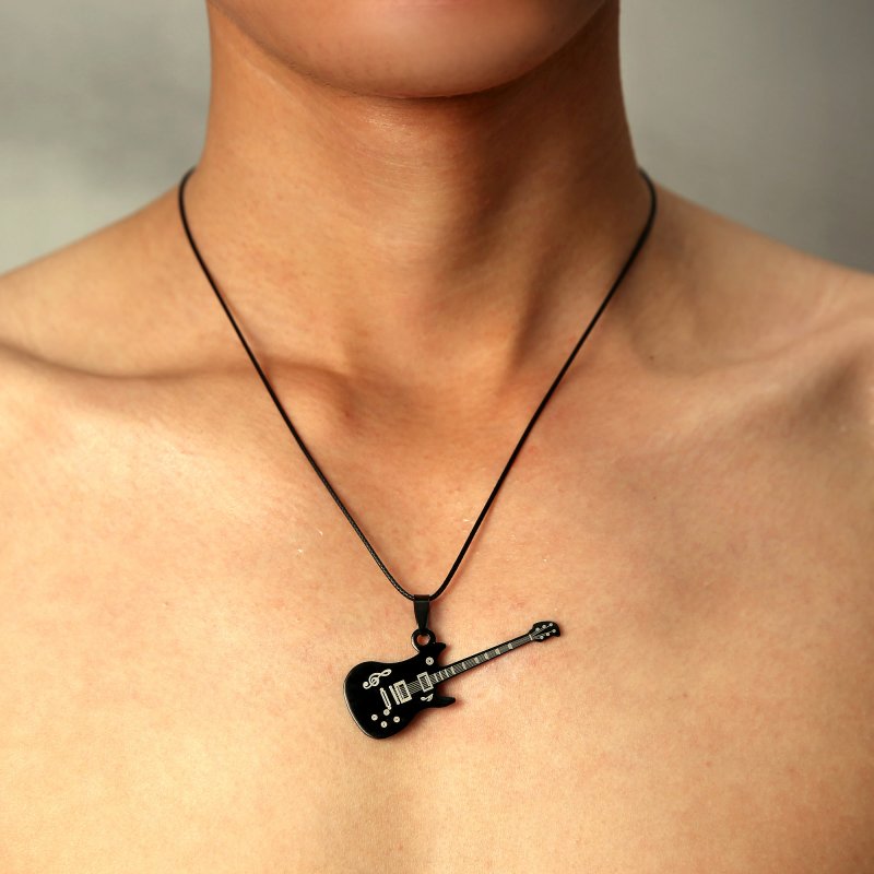 Stainless Steel Guitar Pendant & Necklaces Leather Chain