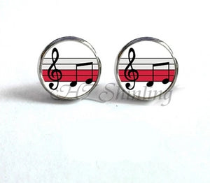 Glass Dome Music Notes Stud Earrings