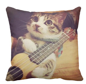 Cute Guitar Cat Throw Pillowcase