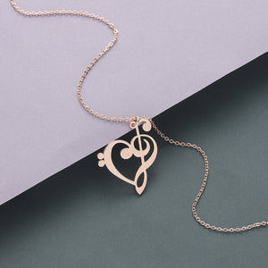 Heart G Clef Bass Clef Necklace