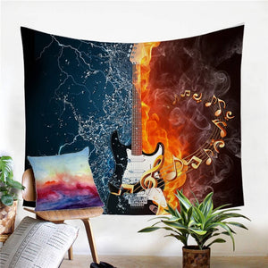 Fire and Water Guitar Wall Hanging Tapestry